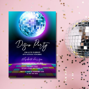 Invitation Neon Retro Disco Party Dance Nuit Anniversaire