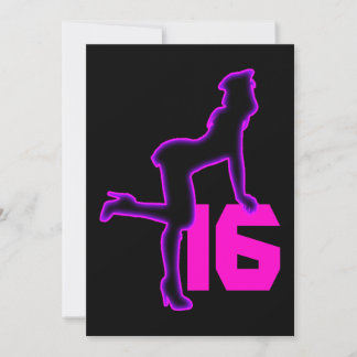 Invitation Neon Retro Pinup Purple Sweet 16 Anniversaire