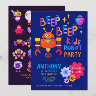 Invitation Neon ROBOT FÊTE Anniversaire de enfant Garçons Fil