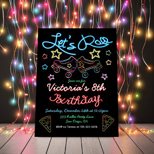 Invitation Neon Roller Patinage fête d'anniversaire