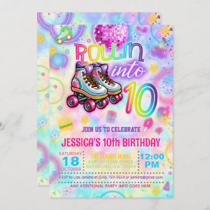 Invitation Neon Roller Tie Dye Patinage 10e anniversaire Invi