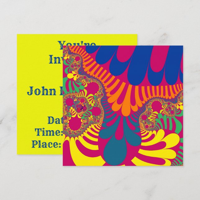 Invitation Neon rose arc-en-ciel (Devant / Derrière)