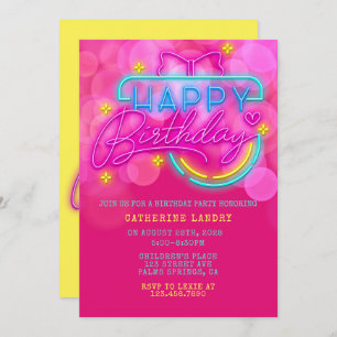Invitation Neon rose et Jaune joyeuse fête d'anniversaire