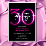 Invitation Neon rose minimaliste moderne Trente Script Annive<br><div class="desc">Moderne et chic, cette invitation à l'anniversaire associe le noir et le blanc classique à des accents de rose vif, dont un rose néon "30". Le design minimal est un design simple et amusant pour célébrer l'anniversaire de l'événement. L'arrière contient une zone pour un code QR pour la réponse RSVP....</div>