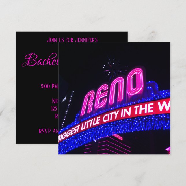 Invitation Neon Rose Reno Arch Photo Bachelorette Party (Devant / Derrière)