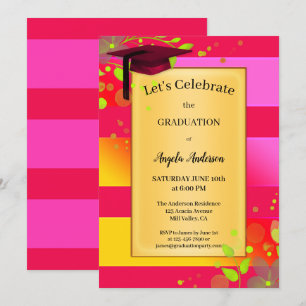 Invitation Neon Rose Rouge Floral Graduation