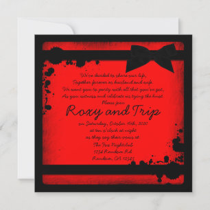 Invitation Neon rouge grunge noir ruban mariage invite