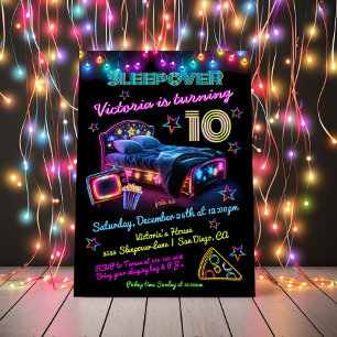 Invitation Neon Sleepover Pajama Party Anniversaire