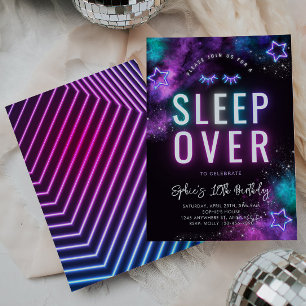 Invitation Neon Sleepover   Parti de sciage