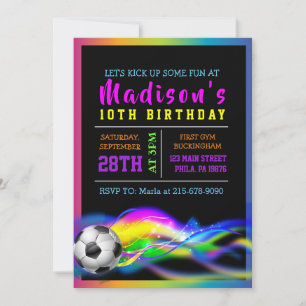 Invitation NEON SOCCER FILLES fête d'anniversaire filles Invi