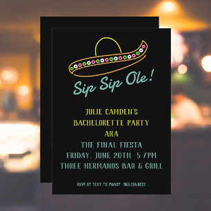 Invitation Neon Sombrero Final Fiesta Bachelorette Party