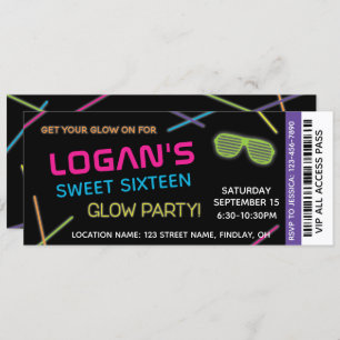 Invitation Neon Sweet 16 Anniversaire Glow Party