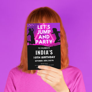 Invitation Neon Trampoline Park Jump Party Anniversaire