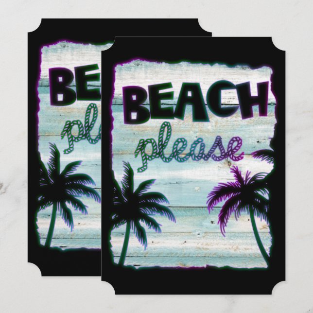Invitation Neon Tropical Beach Bois Vacances Palmiers (Devant / Derrière)