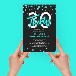 Invitation Neon Turquoise Trente-dixième fête d'anniversaire