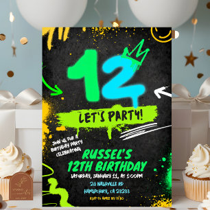 Invitation Neon Tween Graffiti 12e anniversaire