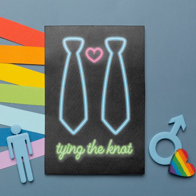 Invitation Neon Tying Knot Gay Mariage (Featuring fabulous faux neon lights in two neck ties and a heart. Ideal for your magnificent wedding)