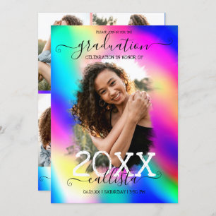 Invitation Neon Unicorn Holographique Photo Collage Graduatio
