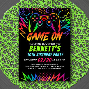 Invitation Neon Video Game Controller Anniversaire
