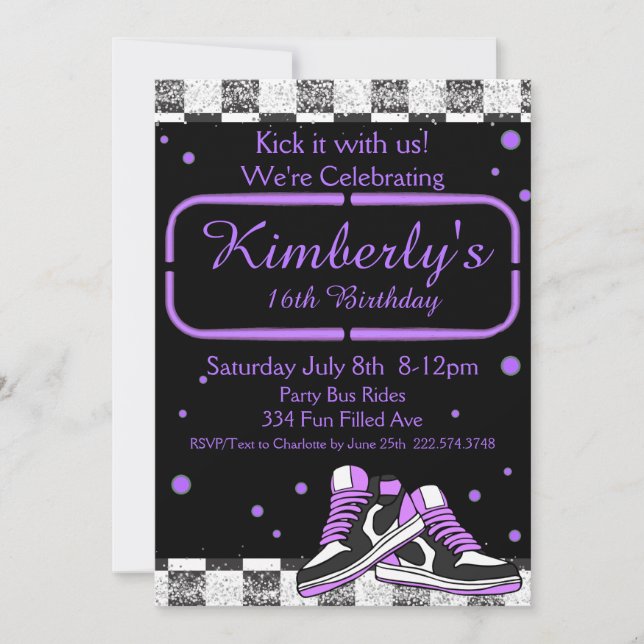 Invitation Neon violet Basket Anniversaire, Parties scintilla (Devant)