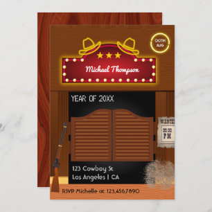 Invitation Neon Wild West Cowboy thème Graduation Party Invi
