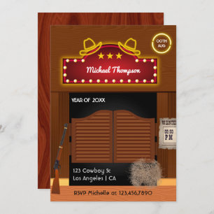 Invitation Neon Wild West Cowboy thème Graduation Party Invi
