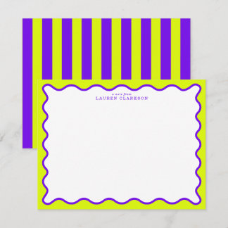 Invitation Neon Yellow-Green & Purple Wavy Note Card