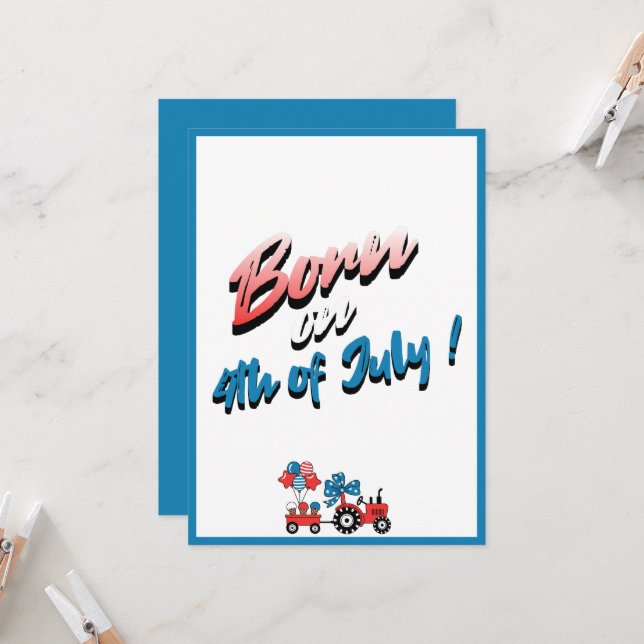 INVITATION NÉS LE 4 JUILLET ENFANTS ANNIVERSAIRE (Devant/Arrière en situation)