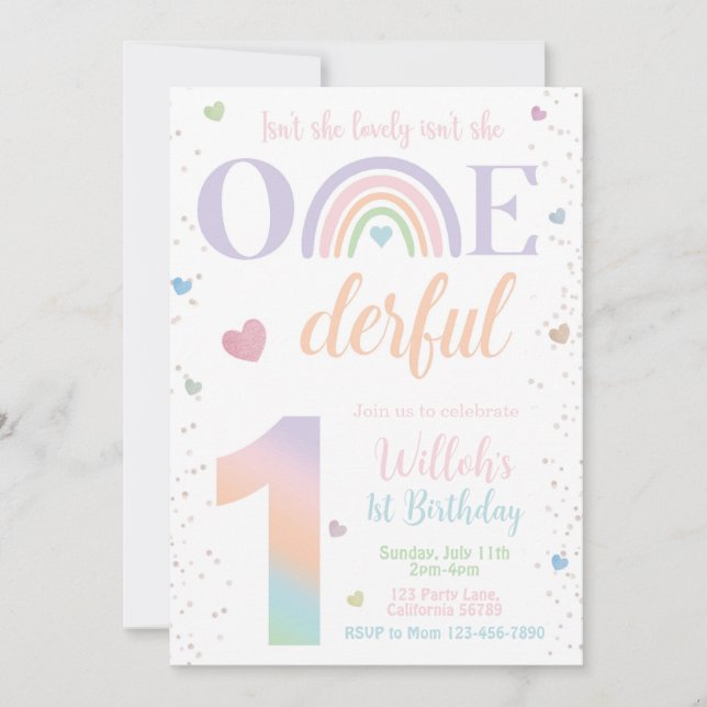 Invitation N'Est-Elle Pas Lovely Est-Elle Onederful 1ère Invi (Devant)