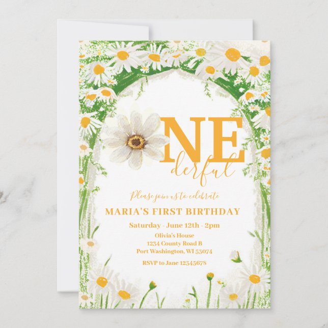 Invitation N'est-elle pas UNderful White Daisy premier annive (Devant)