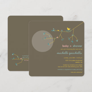 Invitation Nesting Bird Family Tree Simple Chic Baby shower