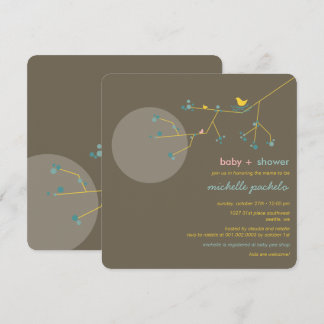 Invitation Nesting Bird Family Tree Simple Chic Baby shower