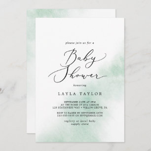 Invitation Nettoyage aquarelle Baby shower vert