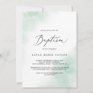 Invitation Nettoyage aquarelle Baptême vert