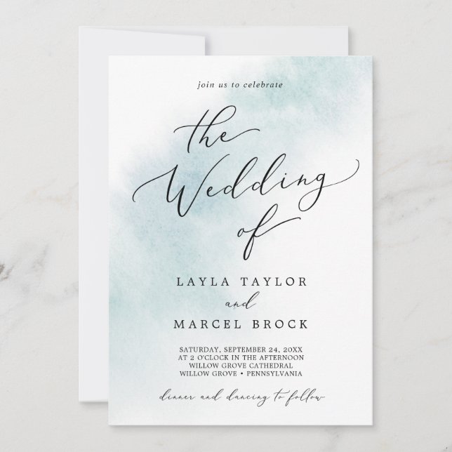 Invitation Nettoyage aquarelle | Bleu Le Mariage de (Devant)