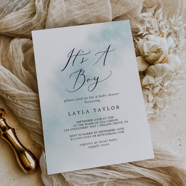 Invitation Nettoyage aquarelle | Blue C'est un Baby shower ga (Créateur téléchargé)