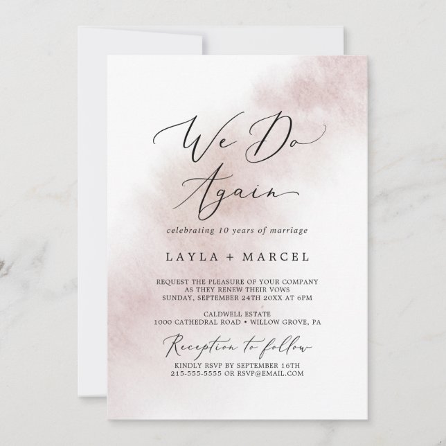 Invitation Nettoyage aquarelle | Blush Nous Refaisons Vow Ren (Devant)
