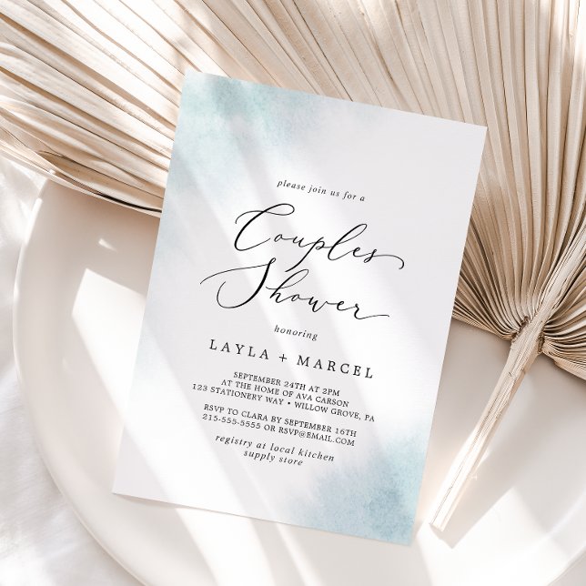 Invitation Nettoyage aquarelle | Douche Couples Bleues (Créateur téléchargé)