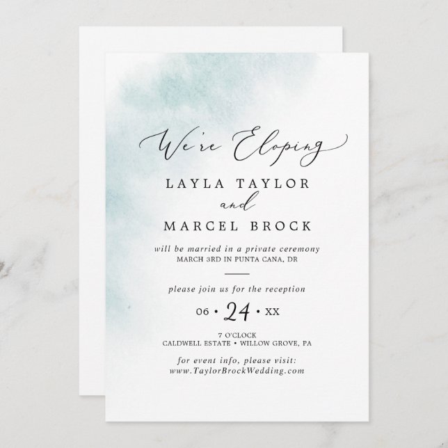 Invitation Nettoyage aquarelle | Réception Blue Elopement (Devant / Derrière)