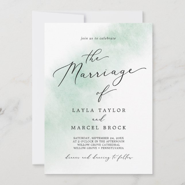 Invitation Nettoyage aquarelle | Vert Le Mariage De (Devant)