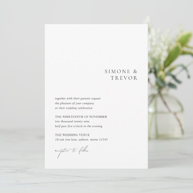 Invitation Nettoyer noir et blanc QR Code moderne Mariage (Debout devant)