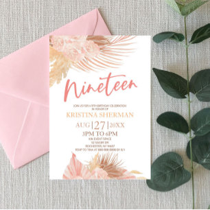 Invitation Neuf Boho rose Floral 19e fête d'anniversaire
