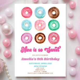 Invitation Neuf C'Est Si Doux Donut 9e fête d'anniversaire