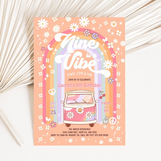 Invitation Neuf est une ambiance Daisy Groovy Van 9e annivers (Créateur téléchargé)
