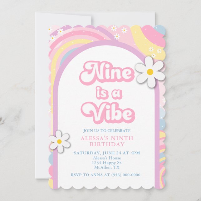 Invitation Neuf est une ambiance groovy, couleurs pastel fill (Devant)