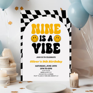 Invitation Neuf Est Une Vibe Retro Première 9ème Fête Anniver