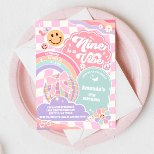 Invitation Neuf Est Une Vibration Anniversaire Groovy Rainbow