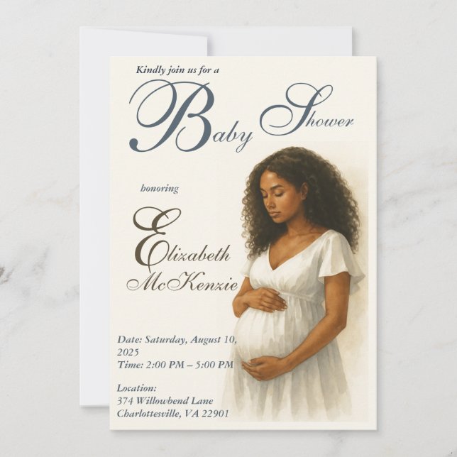 Invitation Neutral Boho Elegance Baby Shower Black Mom to Be (Devant)