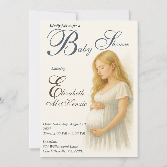 Invitation Neutral Boho Elegance Baby Shower Blonde Mom to be (Devant)