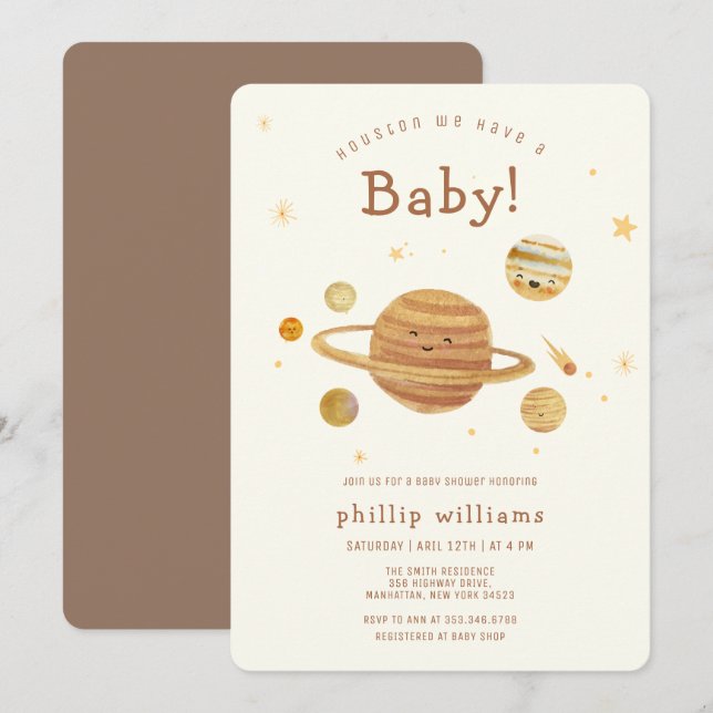 Invitation Neutral Boho Outer Space Solar System Baby Shower  (Devant / Derrière)